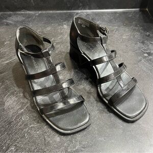 Bandalino Wm 8.5 Black Strappy Sandals chunky heel boho Y2K